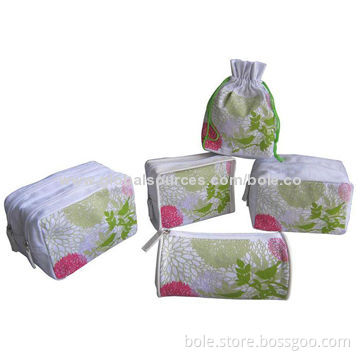 Cosmetic Bags, Made of Canvas, Zipper Closure, Floral Printing
